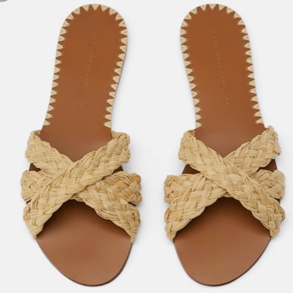 Zara Raffia slide sandal size 38